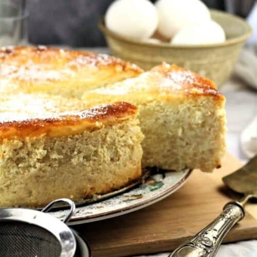 Pastiera, Easter cake, served from whole cake on plate.