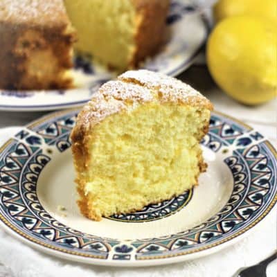 slice of lemony sponge cake on plate