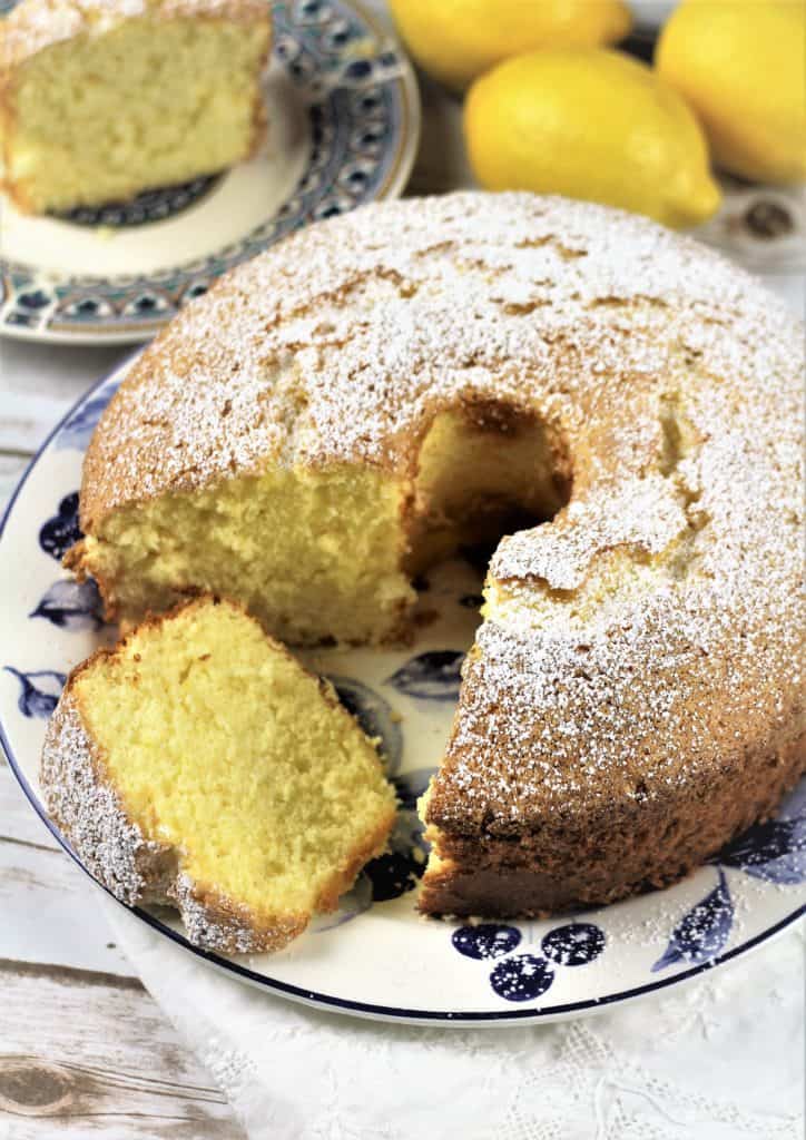 Nonna's Sponge Cake with one slice cut