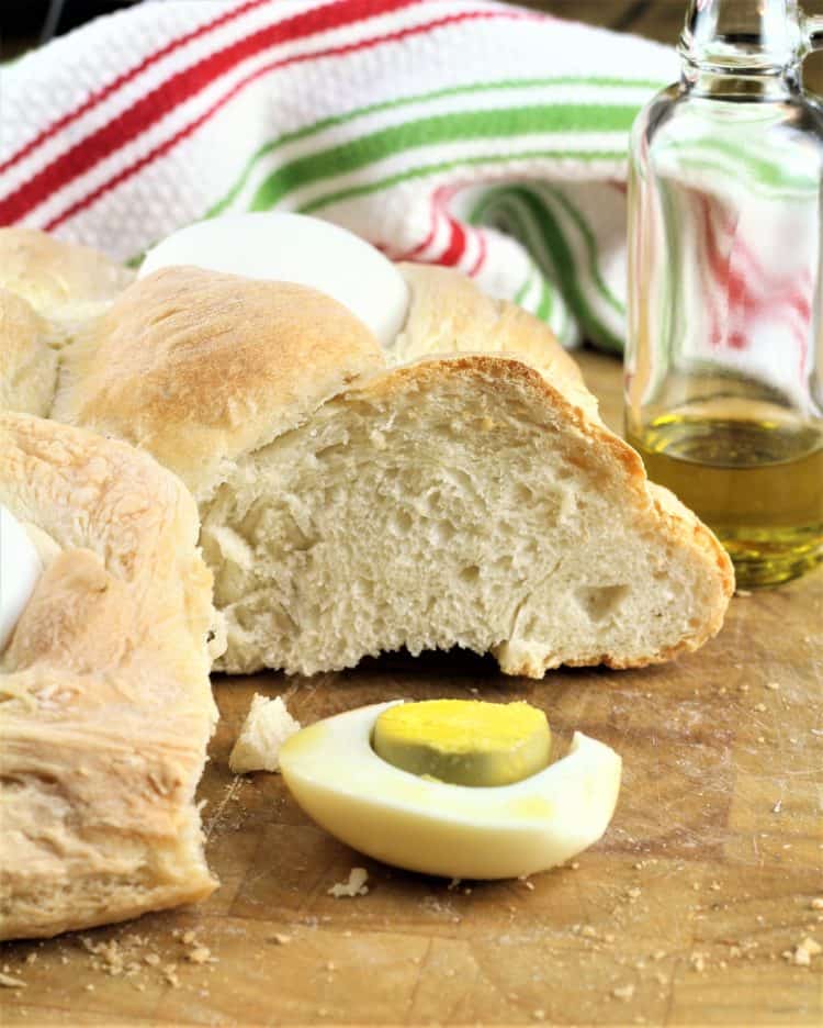 Sicilian Easter Cuddura cu l'Ova served with olive oil