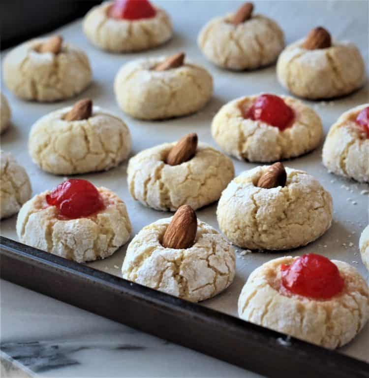 just baked amaretti cookies out of the oven