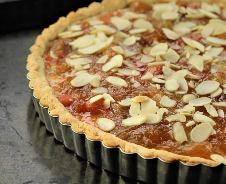 Rhubarb Ricotta Almond Tart in tart pan