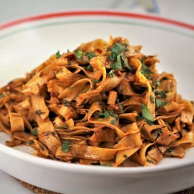 Chickpea Flour Tagliatelle with Garlic Paprika Sauce