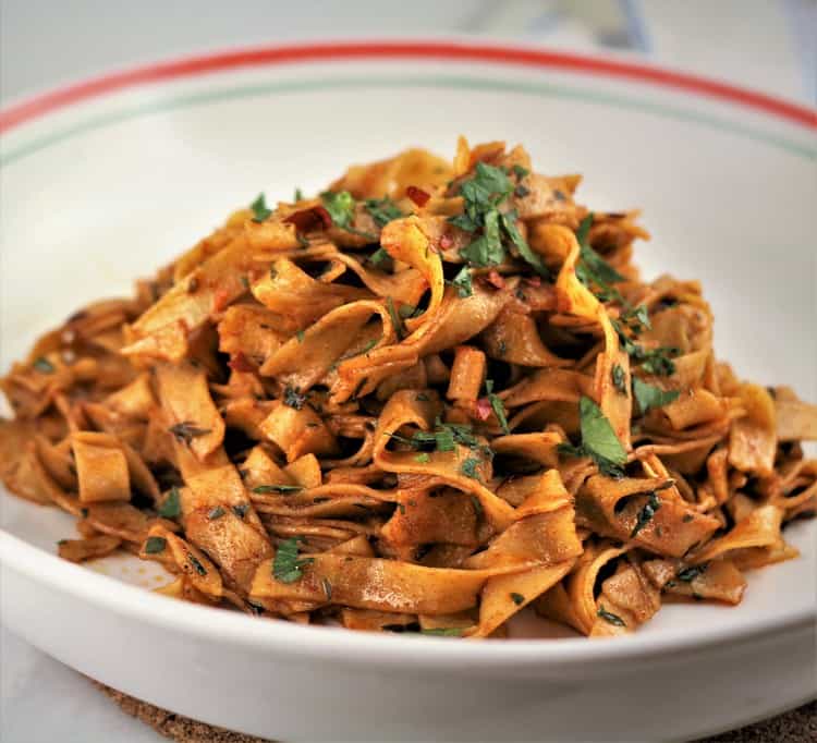 Chickpea Flour Tagliatelle with Garlic Paprika Sauce