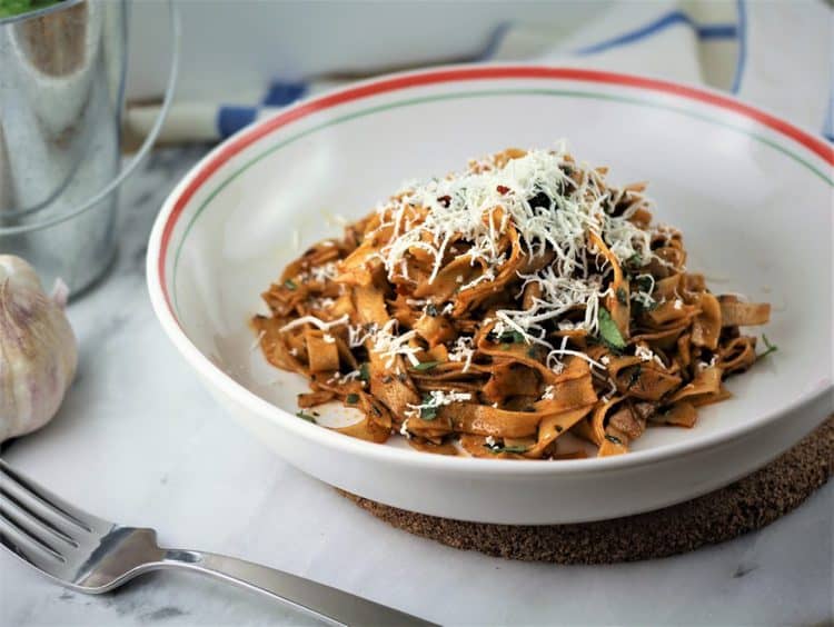 Chickpea Flour Tagliatelle with Garlic Paprika Sauce