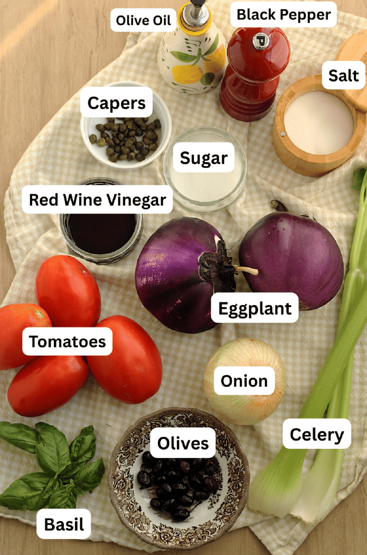 Sicilian eggplant caponata ingredients.