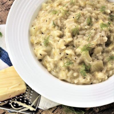 bowl of fennel and leek risotto