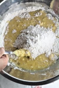 bowl with batter being stirred