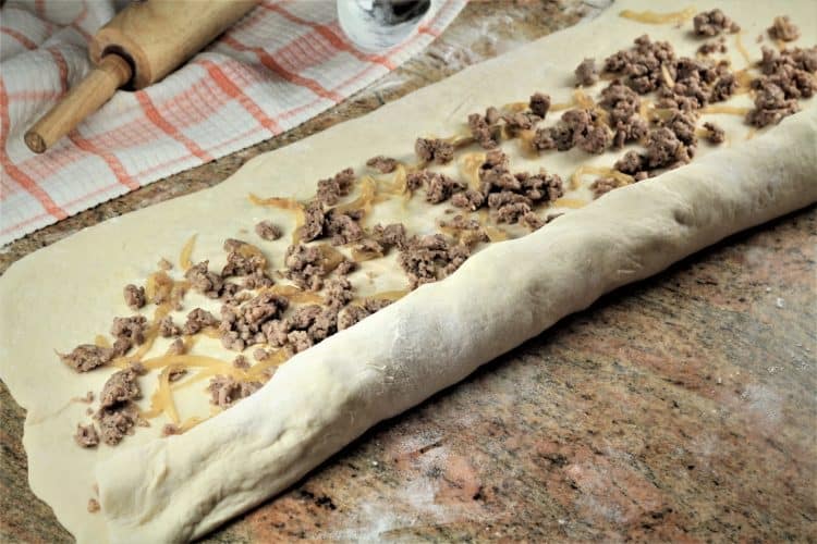 rolled dough for Sicilian Sausage Bread (Bignolati)
