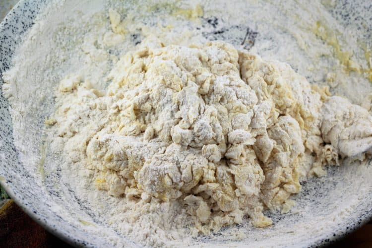 raggedy pasta dough in bowl