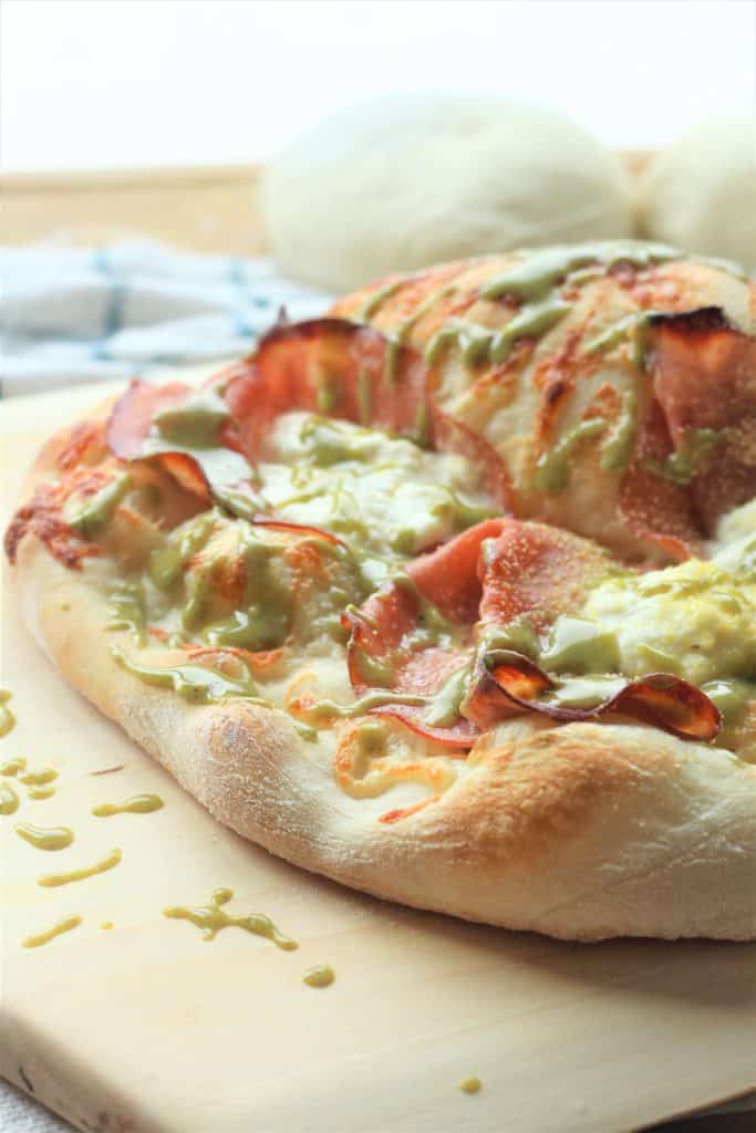 Mortadella, Ricotta and Pistachio Pesto Pizza