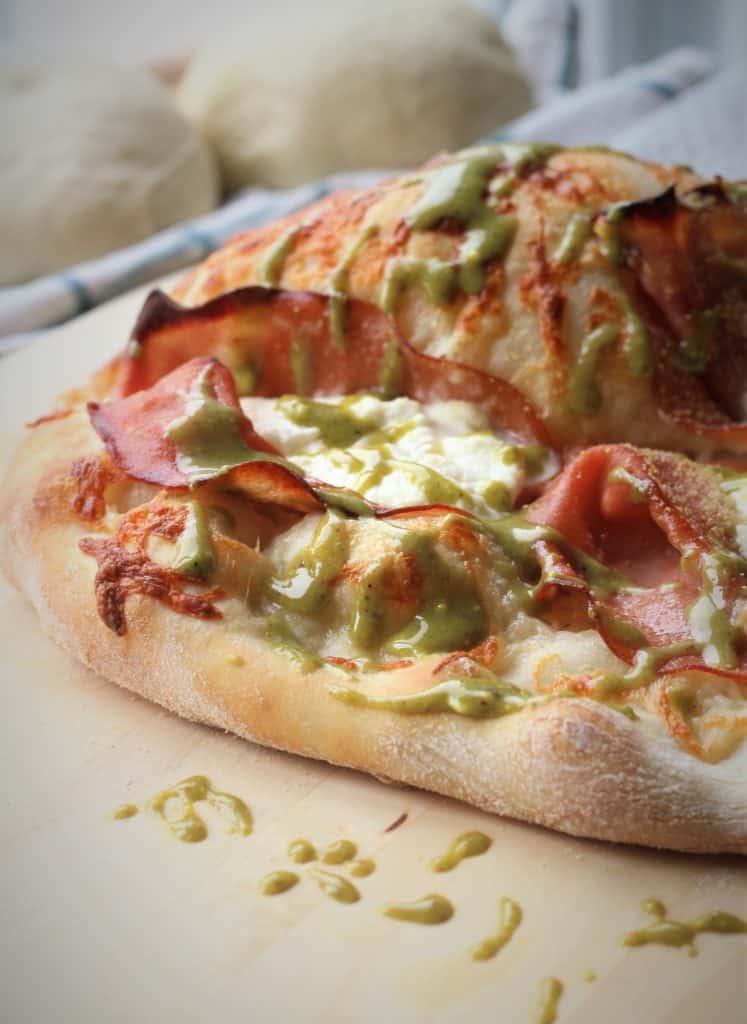 Mortadella, Ricotta and Pistachio Pesto Pizza 