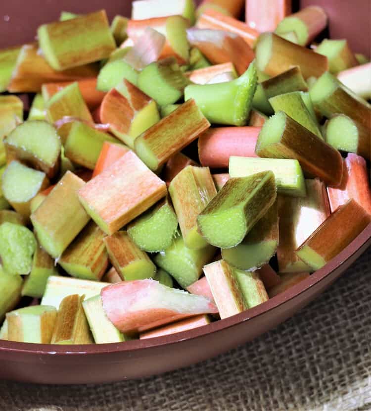 rhubarb cut into pieces in a skillet