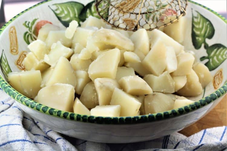 bowl of cubed cook potatoes