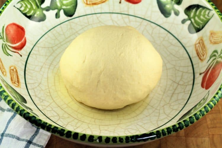 ball of semolina bread dough prior to rising