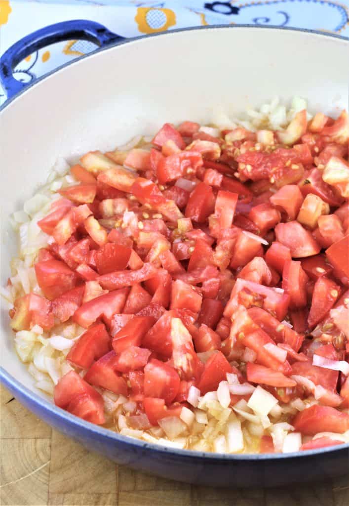 pan with onions and diced tomatoes