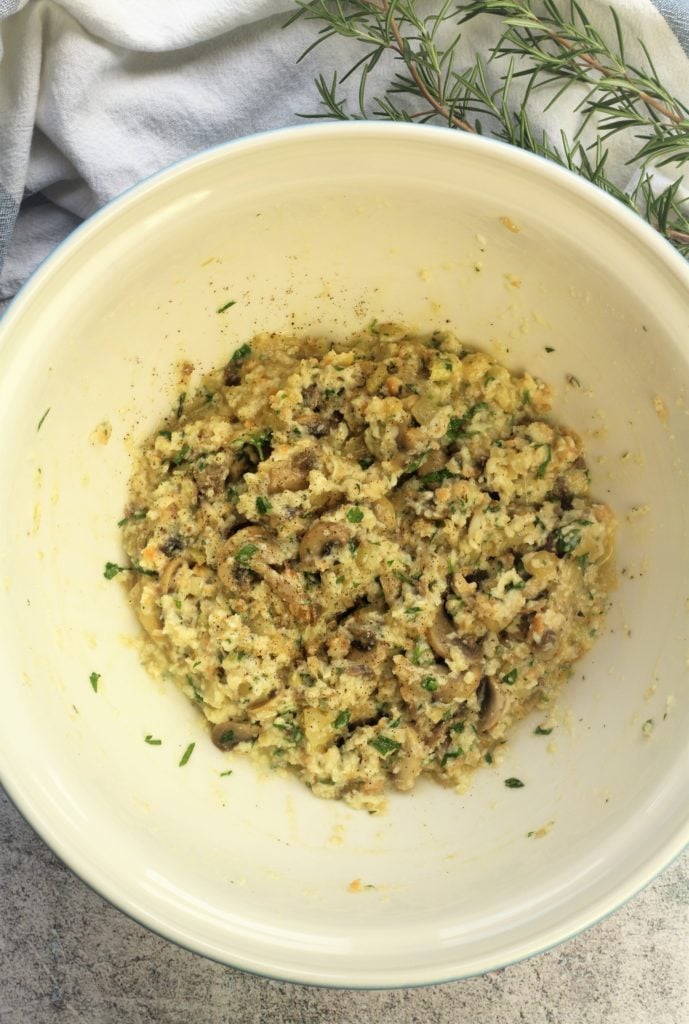 mushroom filling in large bowl