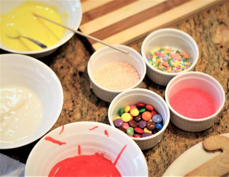sprinkles and colored icing for decorating cookies