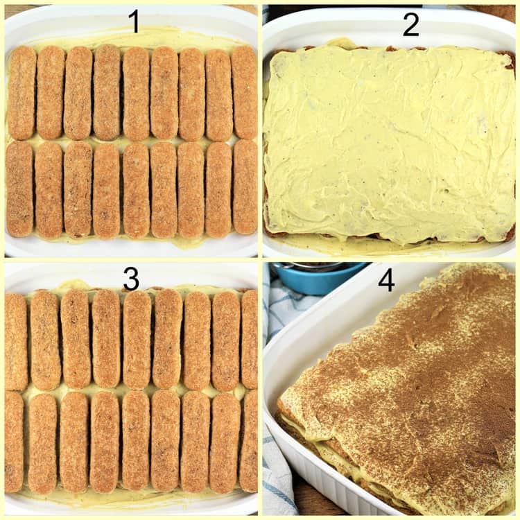 step by step assembly of pistachio tiramisu