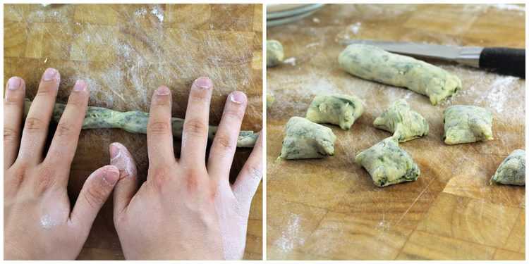 steps for rolling and cutting gnocchi dough