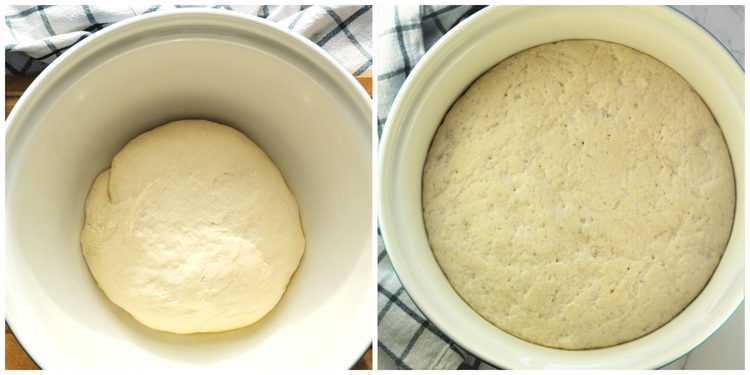 bowls with dough before and after rising