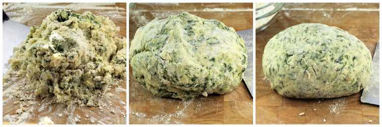 steps for shaping dough for spinach gnocchi