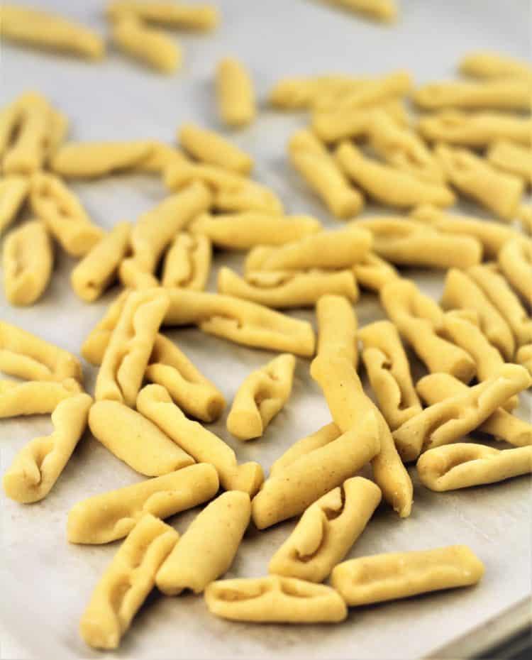 cavatelli on a baking sheet