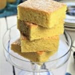 Lemon-Vanilla Snack Cake on glass footed dish