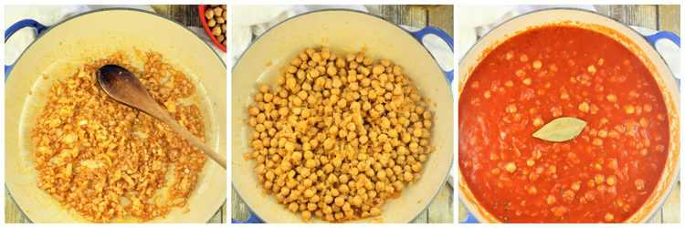 step by step images for making chickpeas in tomato sauce