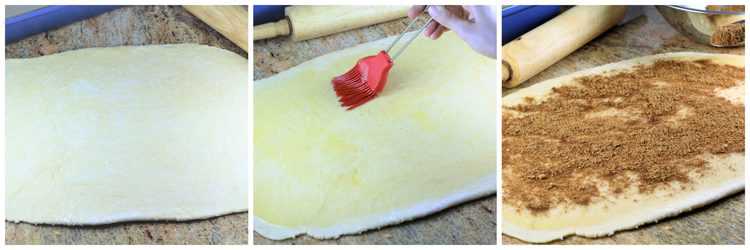 steps for filling cinnamon roll dough