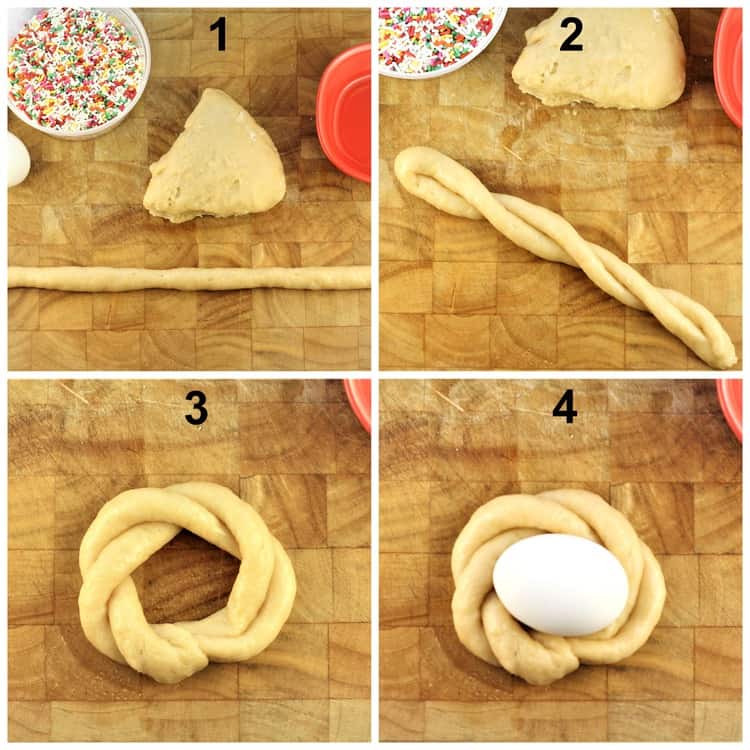step by step for shaping Easter cookies with egg in center
