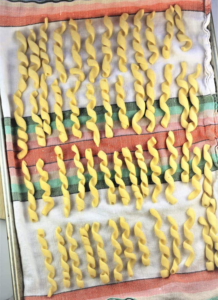 tray of homemade busiate pasta