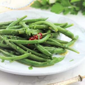 Italian green bean salad on plate.