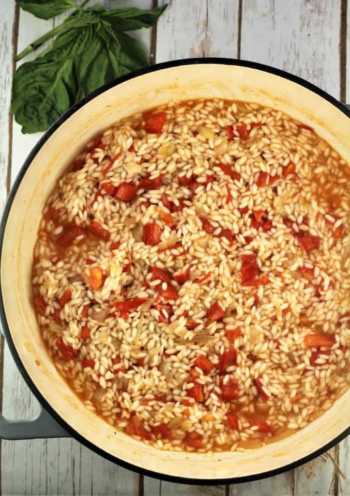 tomato risotto in large sauce pan