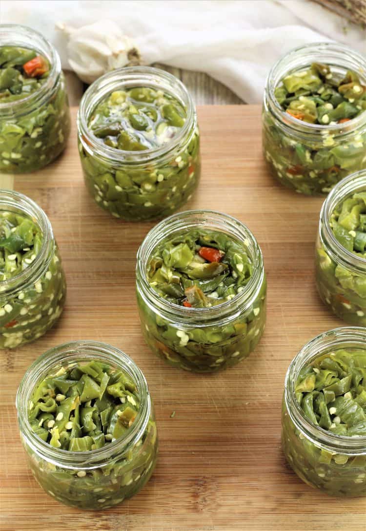 jars filled with Italian Hot Pickled Peppers