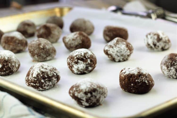 Chocolate Espresso Amaretti Cookie dough on baking sheet