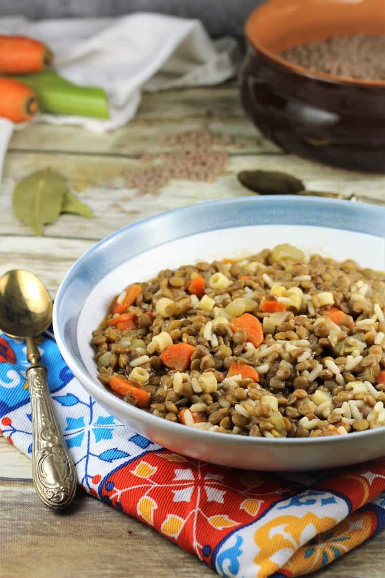 Bowl of Italian lentils with rice 