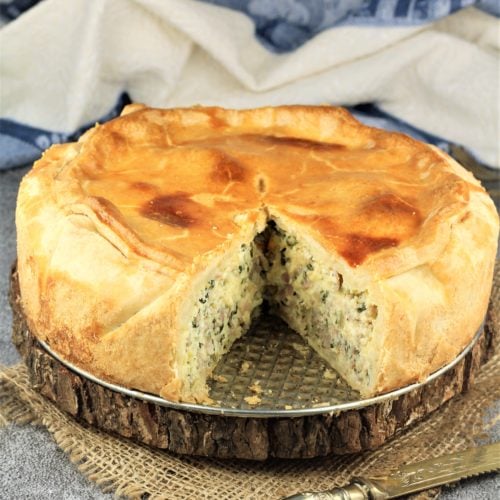 pizza rustica cut open to reveal filling