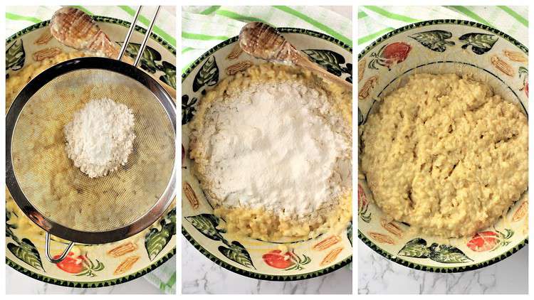 sifting flour into rice mixture for sfinci