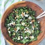 kale salad in wood salad bowl