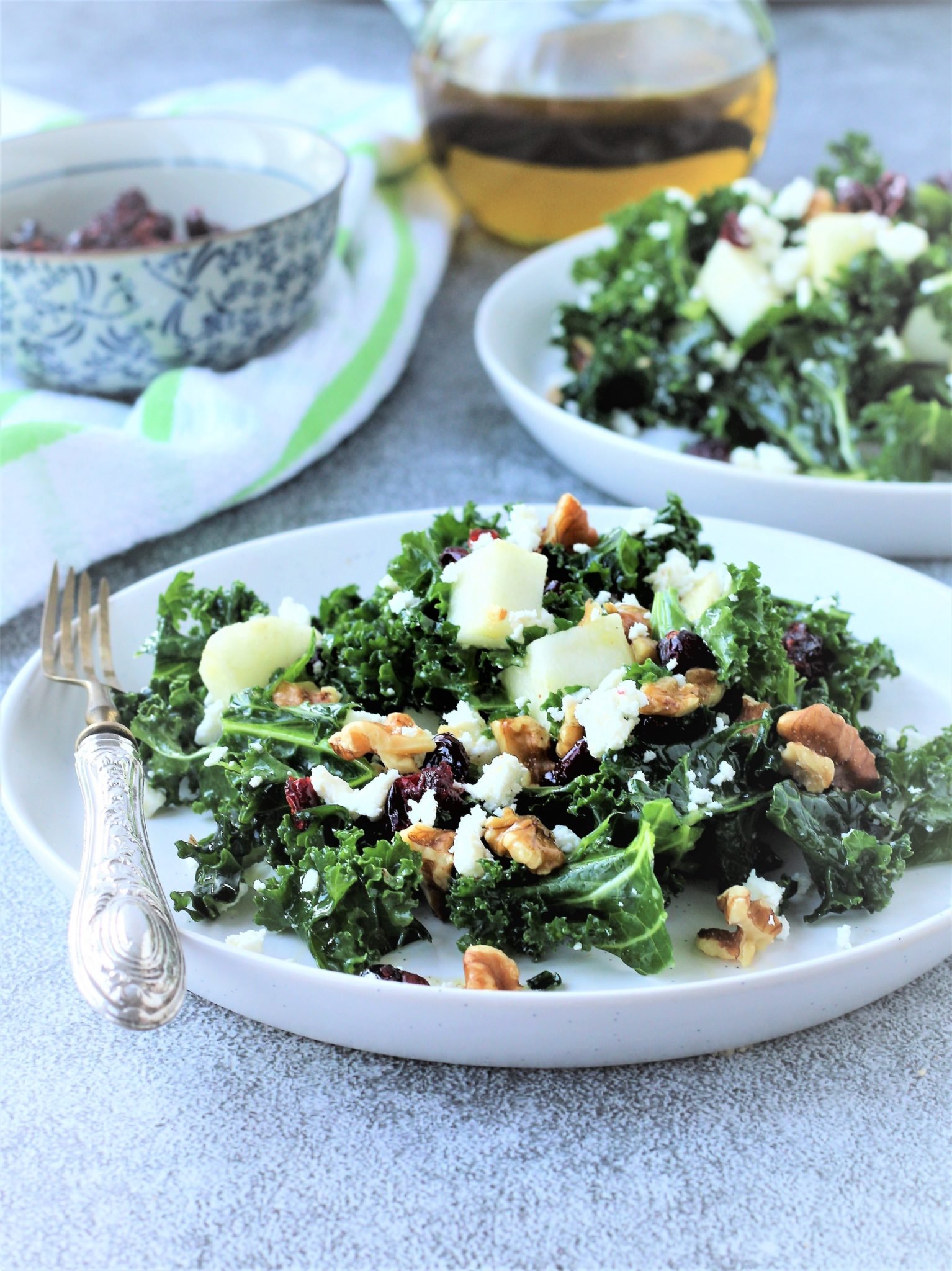 Kale Salad with Apples, Walnuts, Cranberries and Feta Mangia Bedda