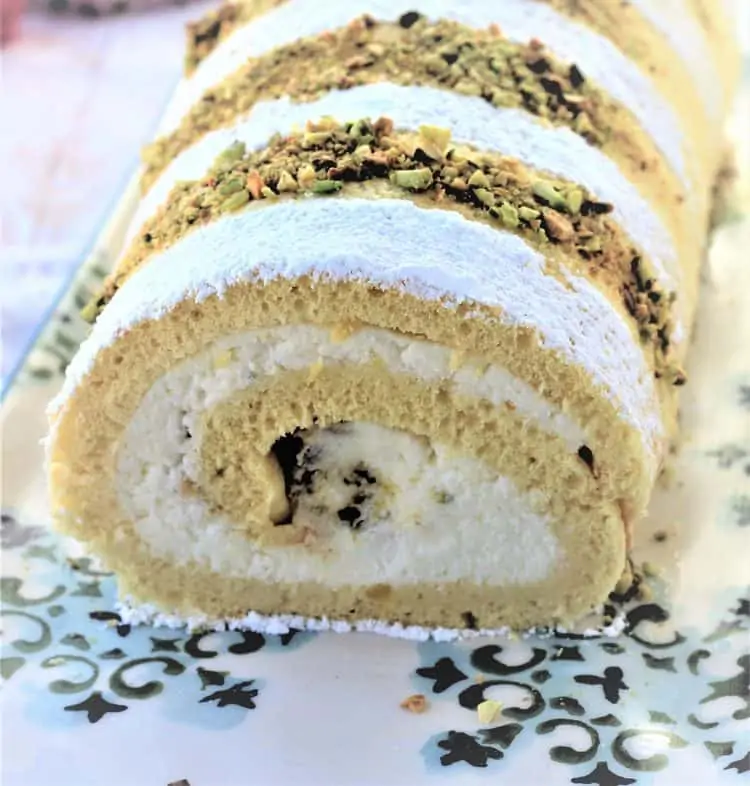 ricotta pistachio roll cake side view