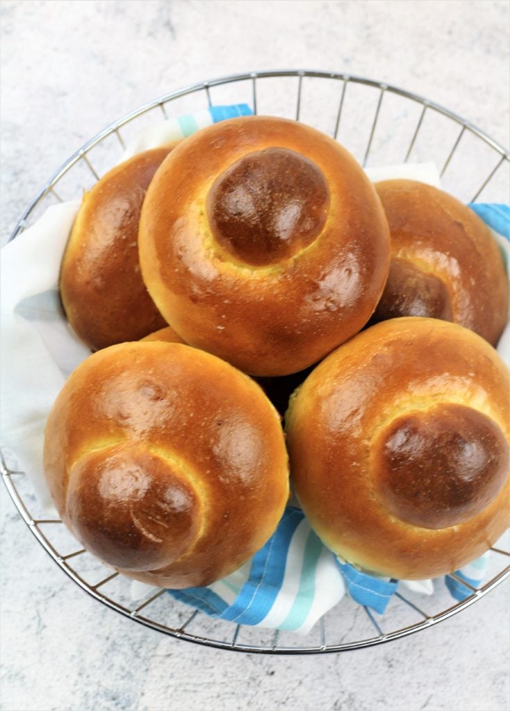 basket filled with Sicilian brioche with the bun on top