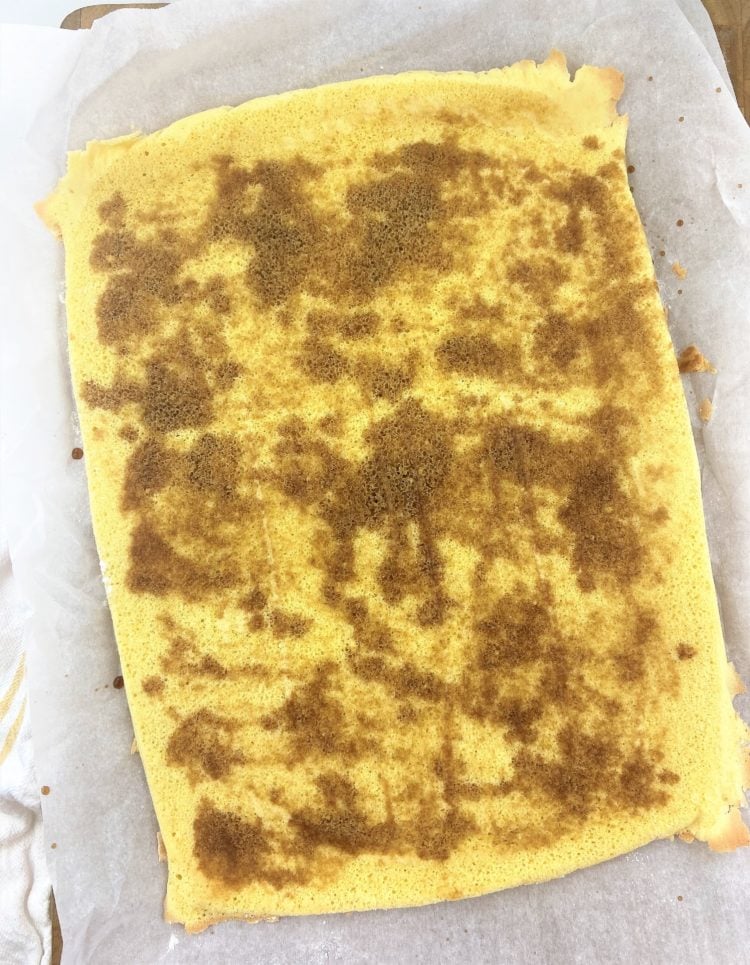 rectangular sponge cake brushed with coffee liqueur