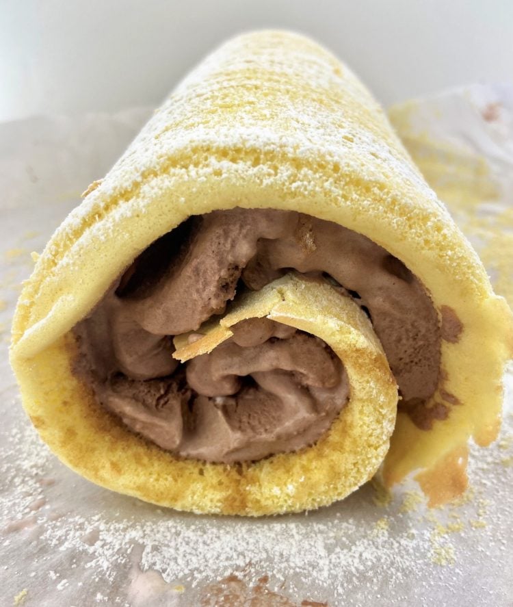 rolled sponge cake filled with ice cream