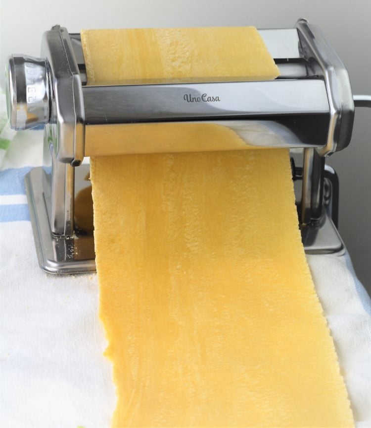 fresh pasta sheet rolled through pasta maker