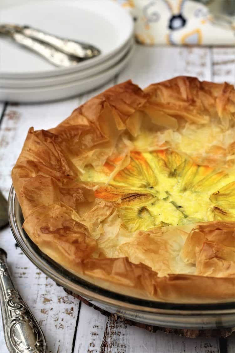 filo tart with zucchini flowers and ricotta 