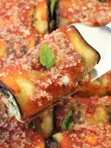 Eggplant involtini with spinach ricotta filling.