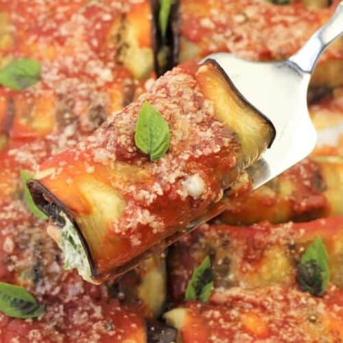 Eggplant involtini with spinach ricotta filling.