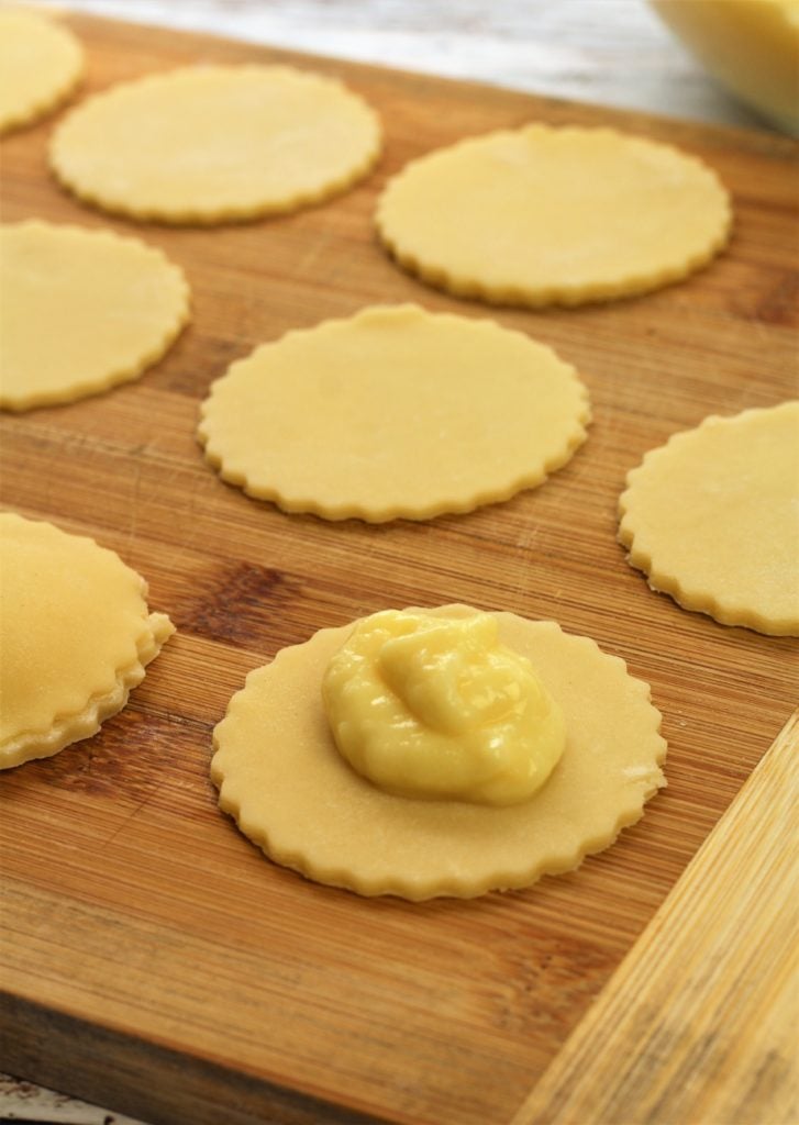 round pastry circles topped with dollop of pastry cream